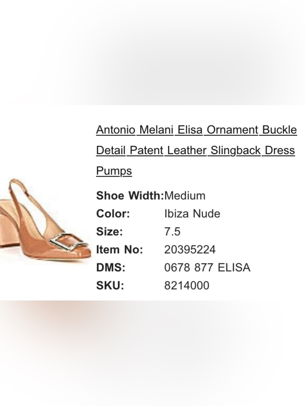 ANTONIO MELANI Ibiza Nude Patent Leather Slingback Pumps